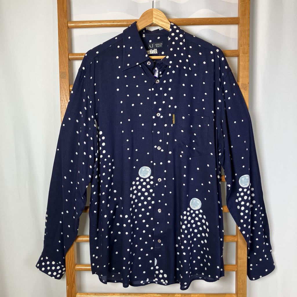 1990s Armani Jeans Blue Moon Long Sleeve Button Down Shirt