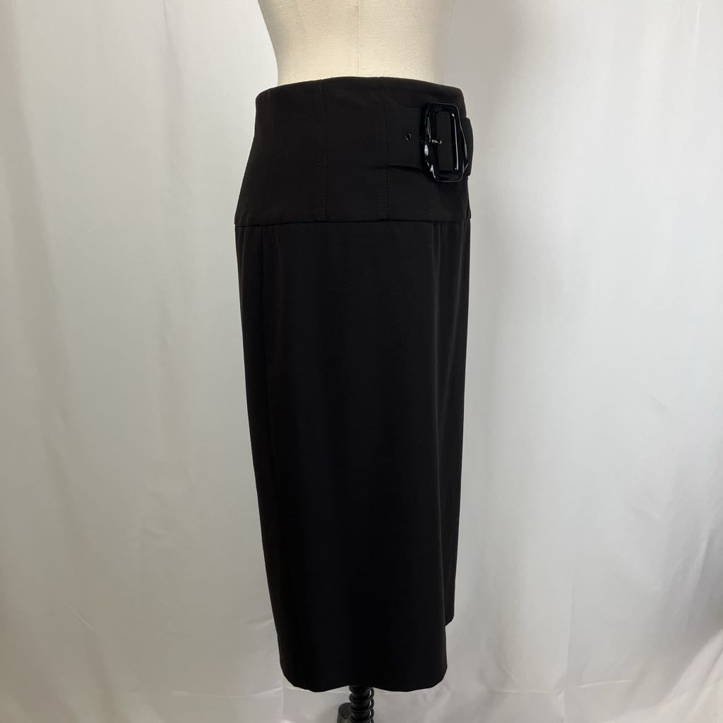 1990s Cache Black Pencil Skirt w/ Built In Belt
