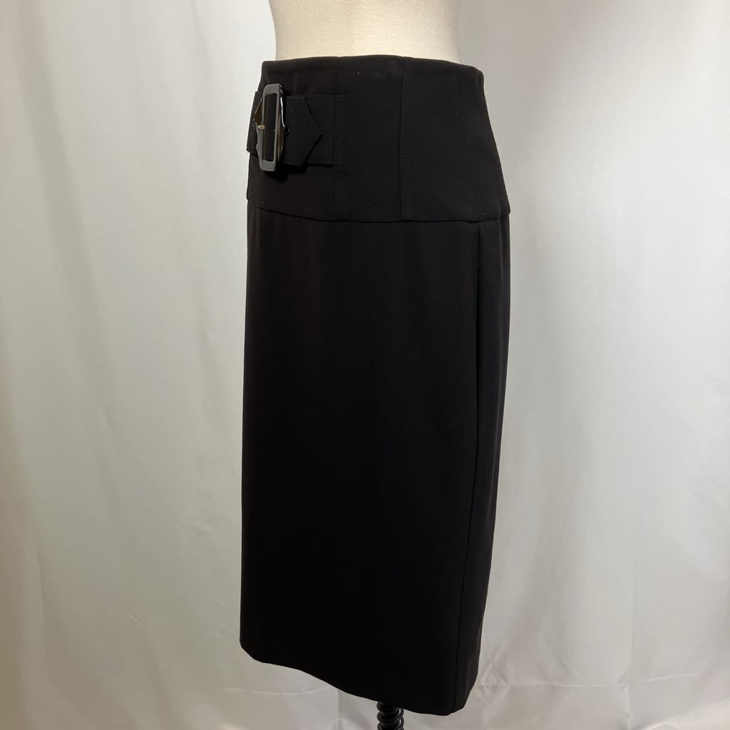 1990s Cache Black Pencil Skirt w/ Built In Belt