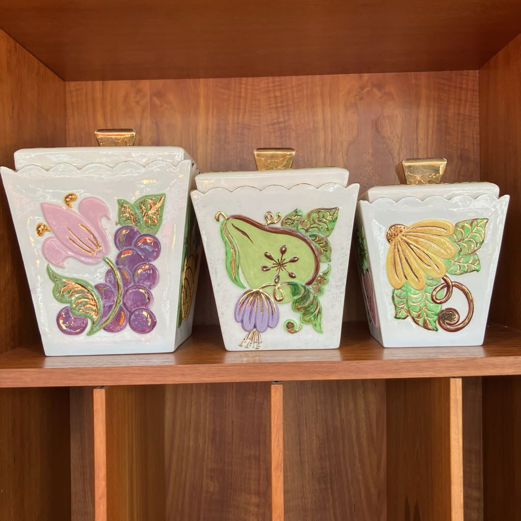 1960s Hand-Painted Ceramic Canister Set of Three