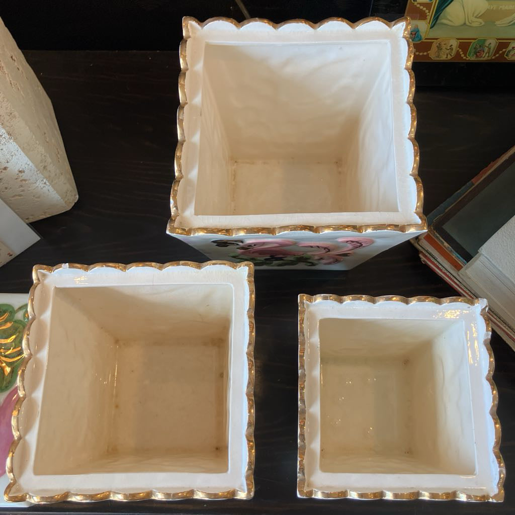 1960s Hand-Painted Ceramic Canister Set of Three
