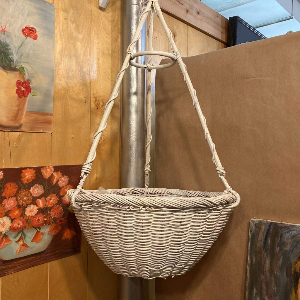 1970s Hanging Wicker Basket