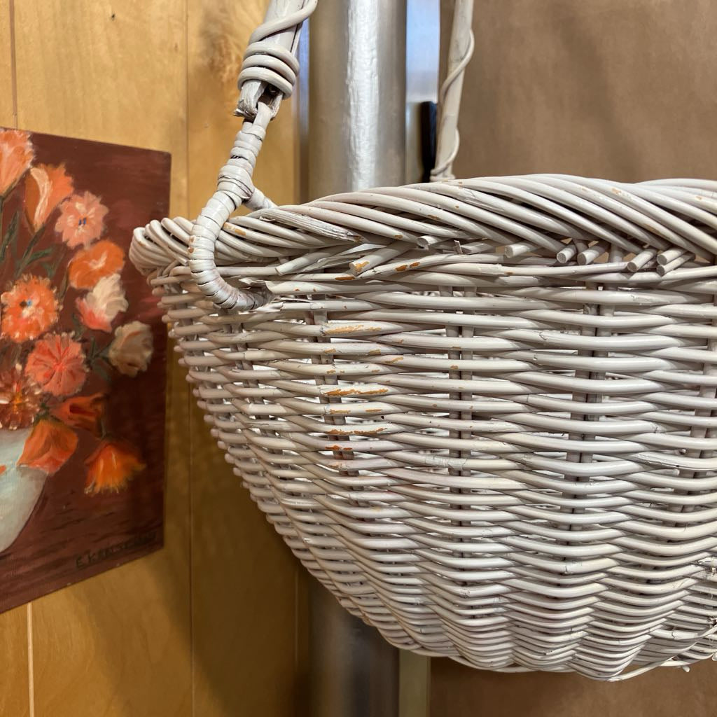 1970s Hanging Wicker Basket