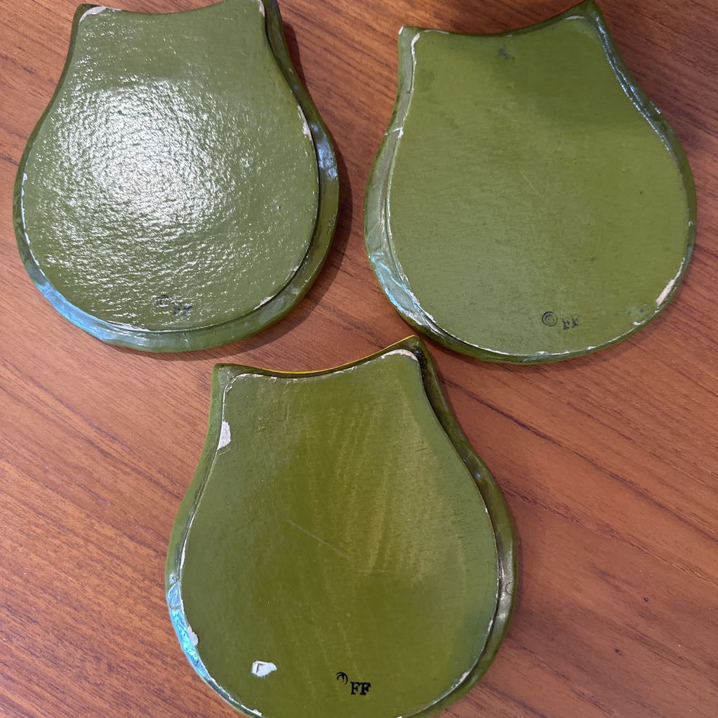 Backside of the owl coasters with FF for Fitz & Floyd