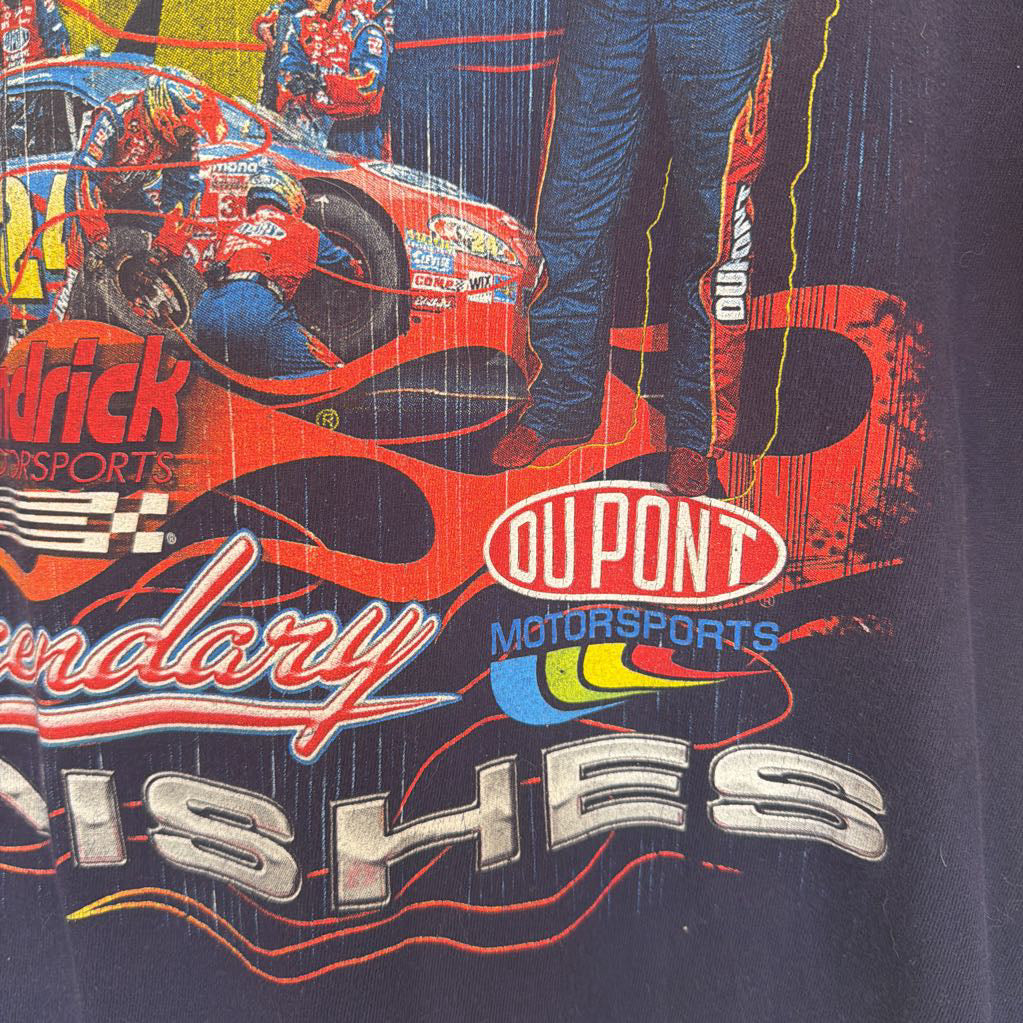 Colorful graphic design with racing theme and Dupont logo on a dark background