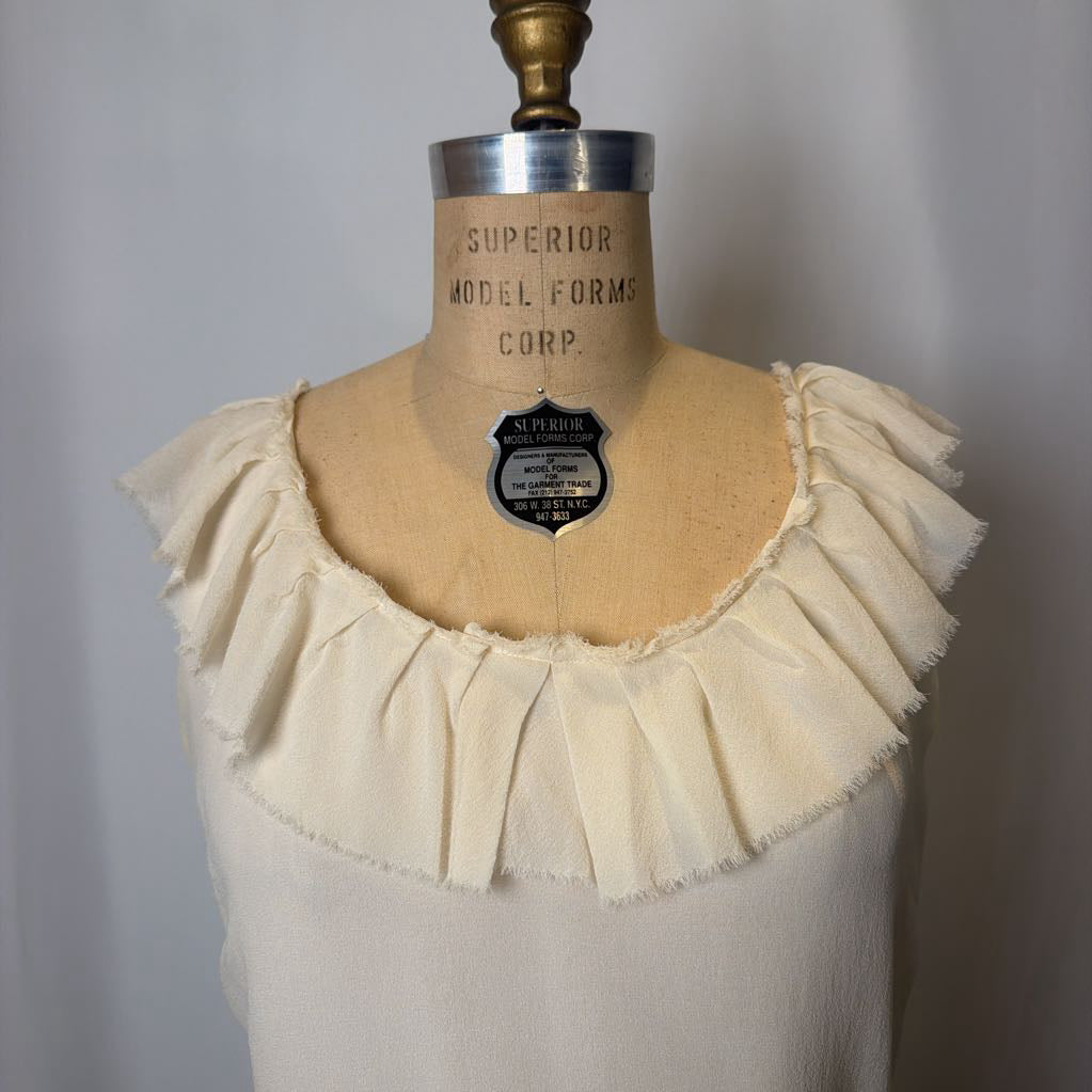 Cream-colored ruffled collar on a mannequin with 'Superior Model Forms Corp.' label.