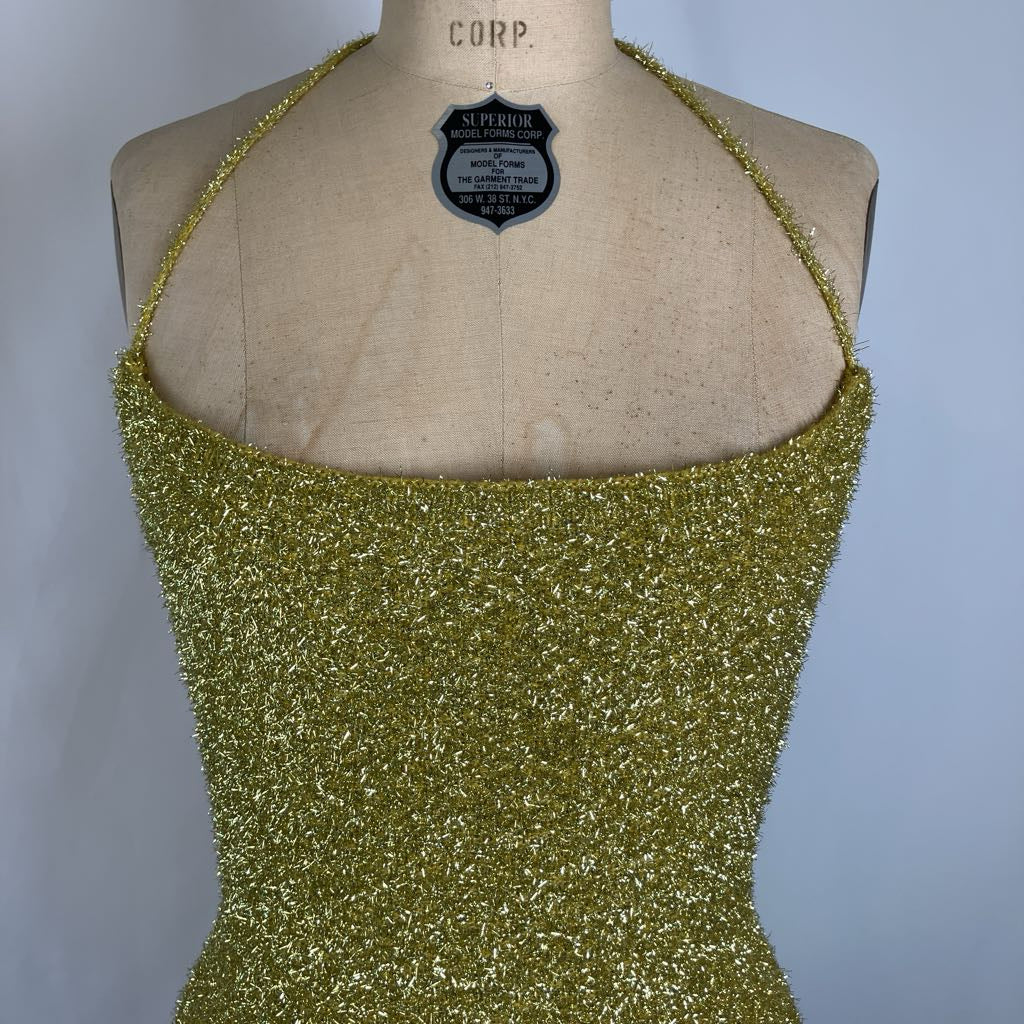 Metallic Knit Mini Halter Dress