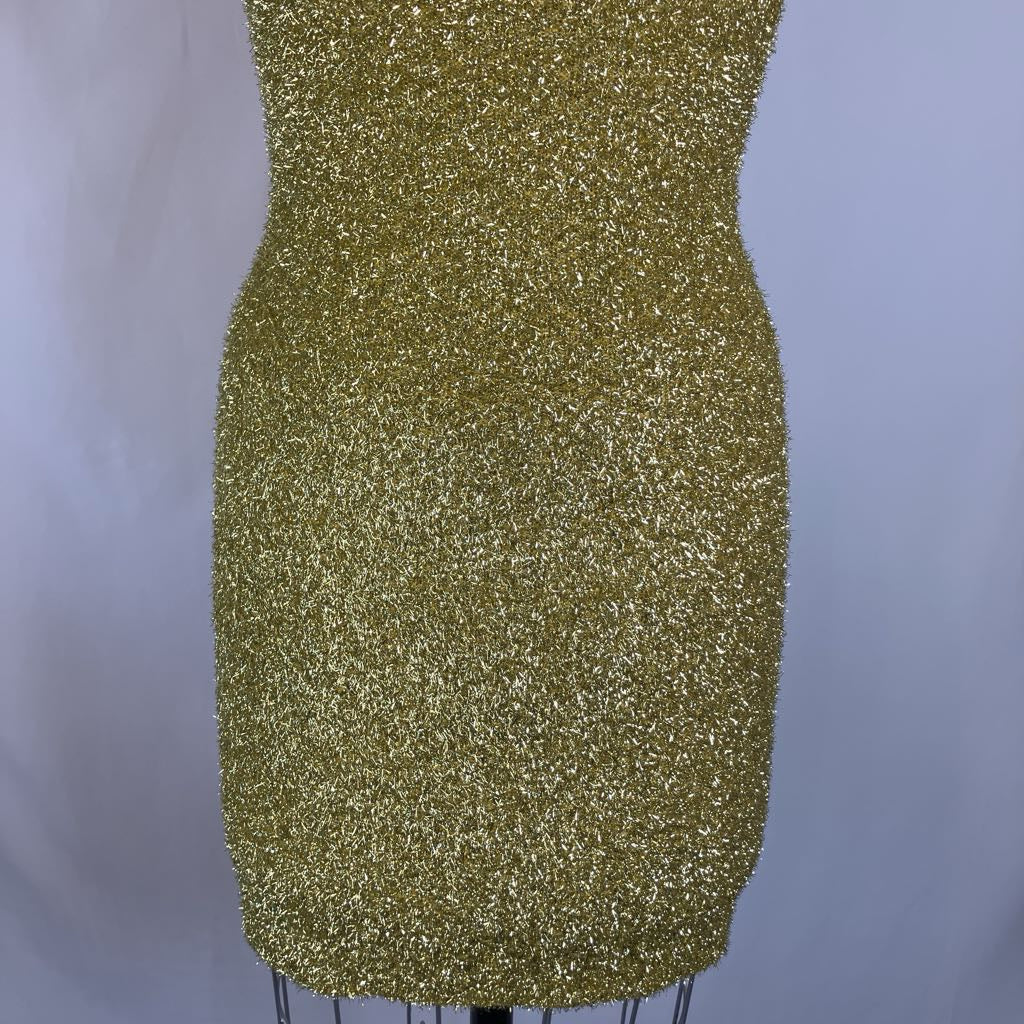 Metallic Knit Mini Halter Dress