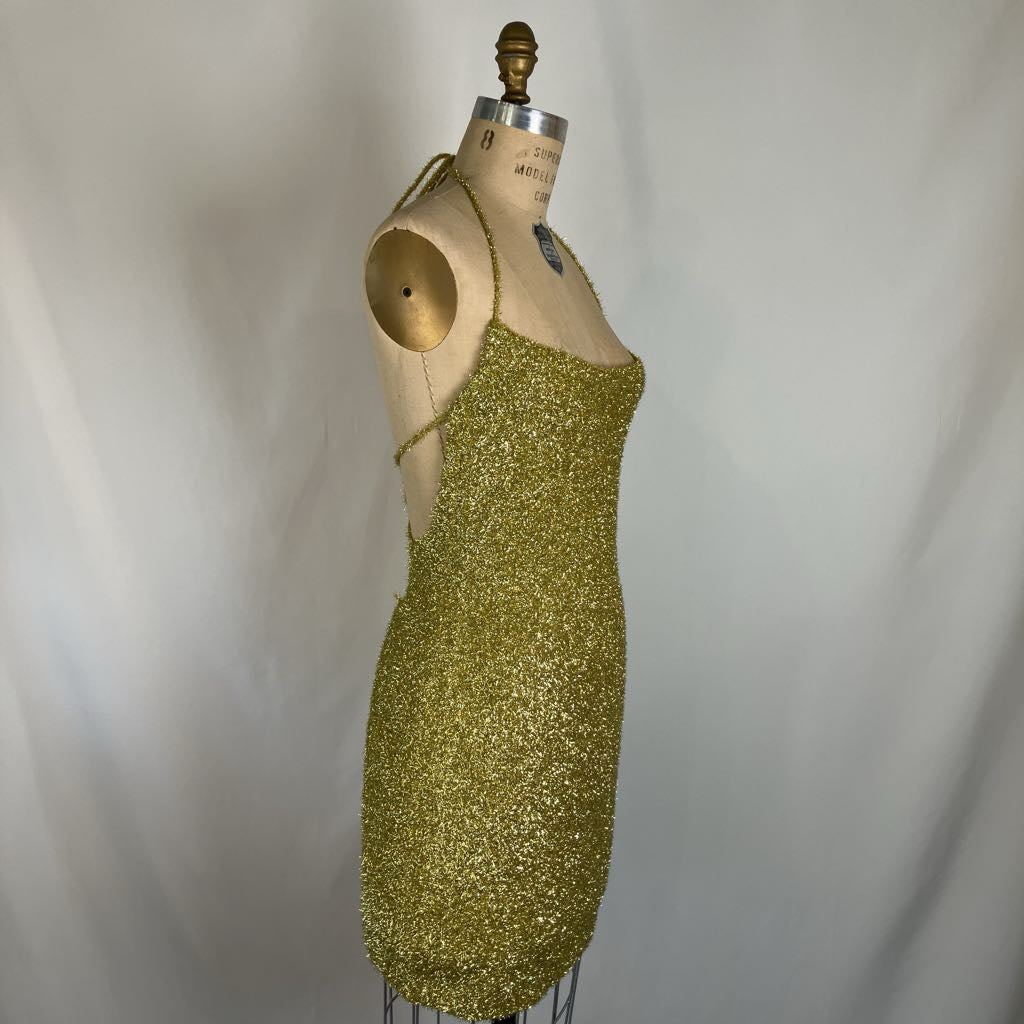 Metallic Knit Mini Halter Dress