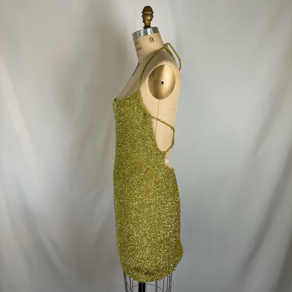 Metallic Knit Mini Halter Dress