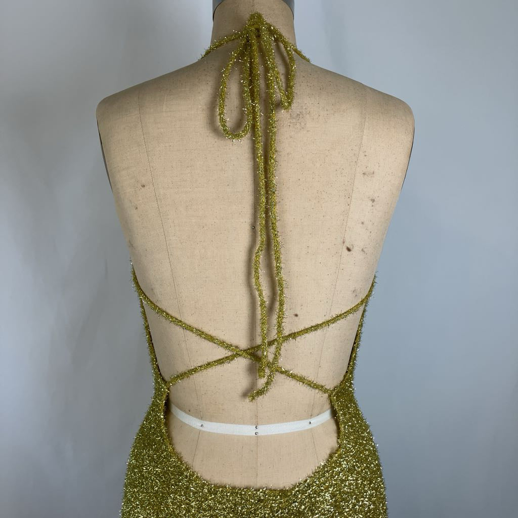 Metallic Knit Mini Halter Dress