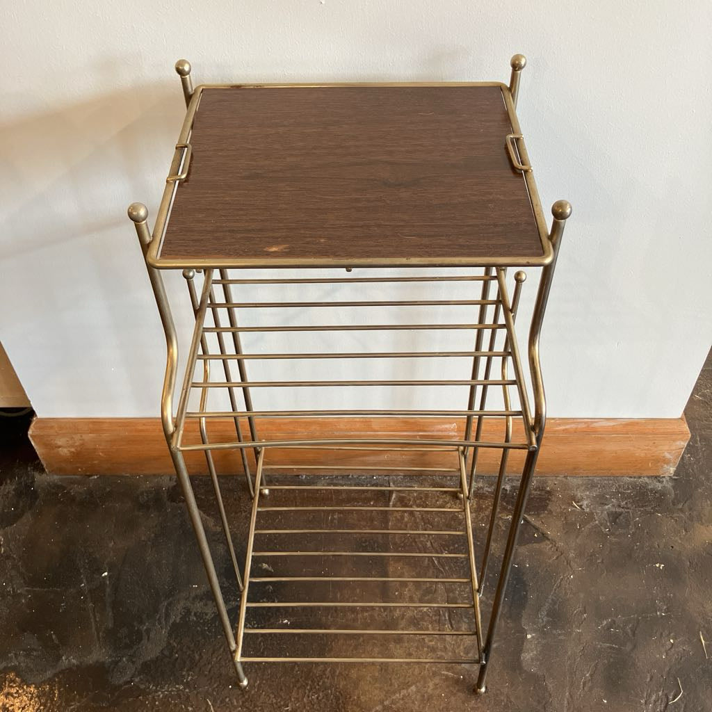 Mid-Century Modern Metal Phone Stand with Faux Wood