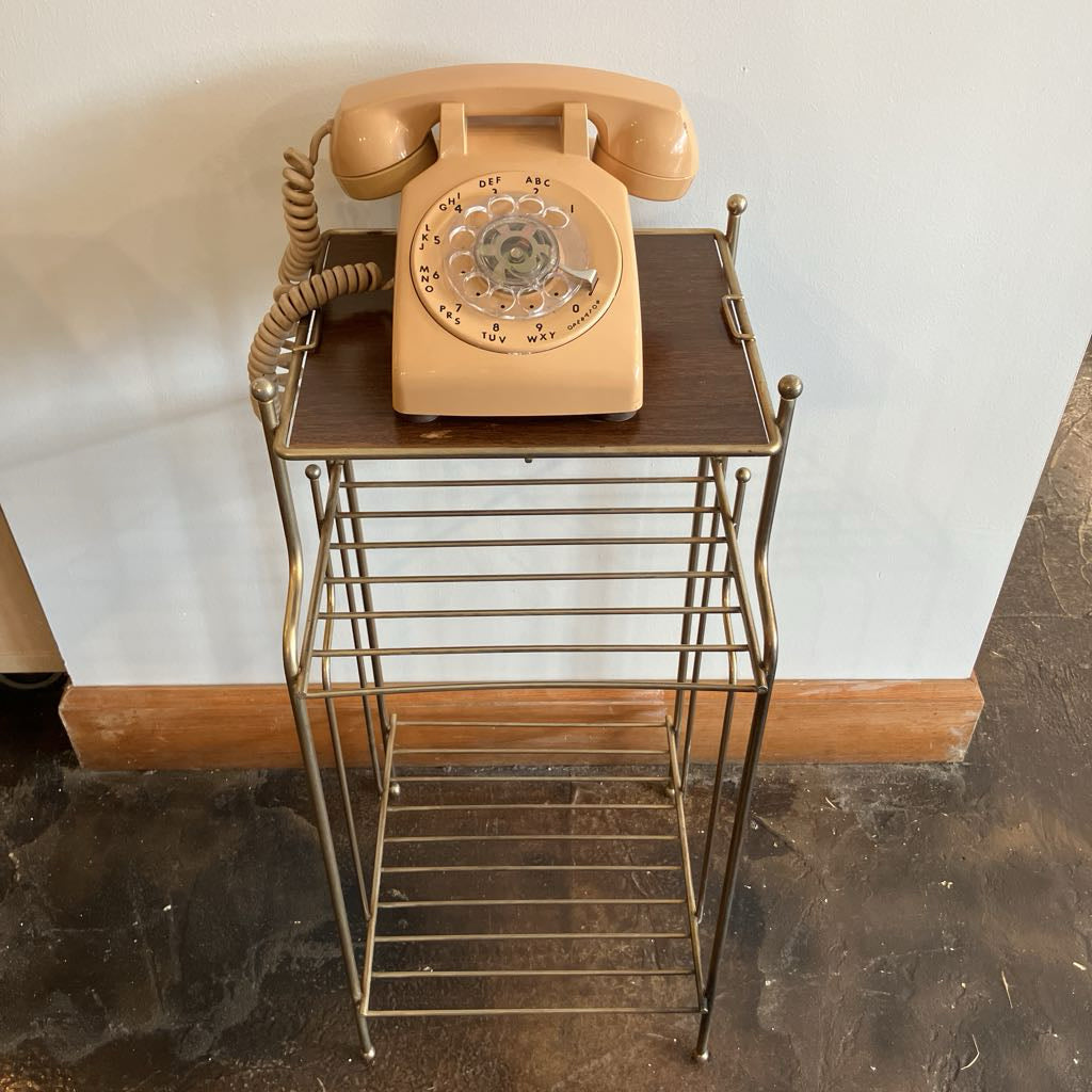 Mid-Century Modern Metal Phone Stand with Faux Wood