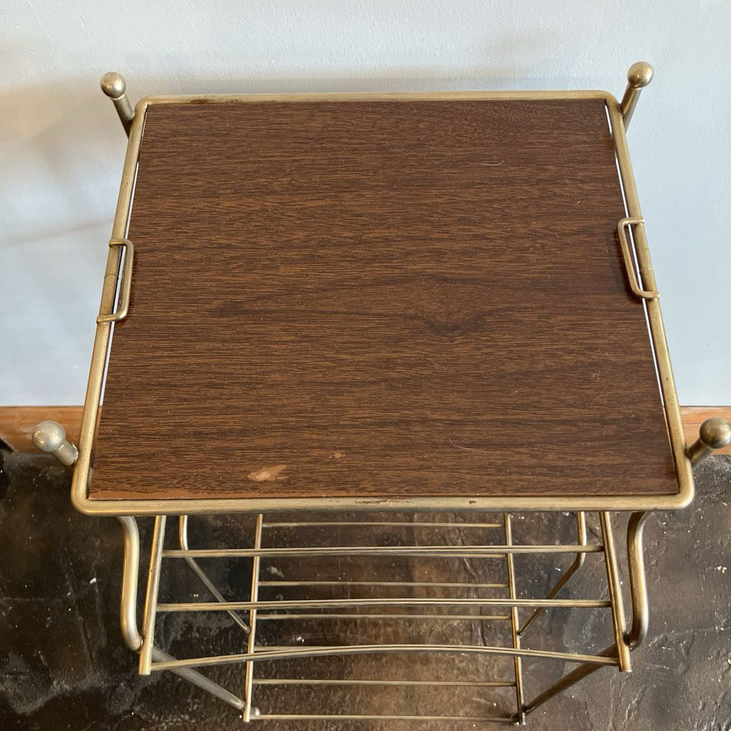 Mid-Century Modern Metal Phone Stand with Faux Wood