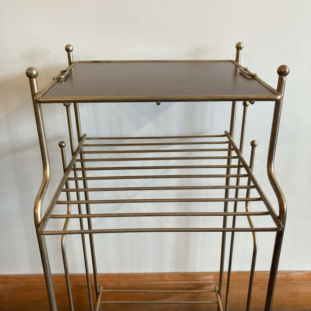 Mid-Century Modern Metal Phone Stand with Faux Wood