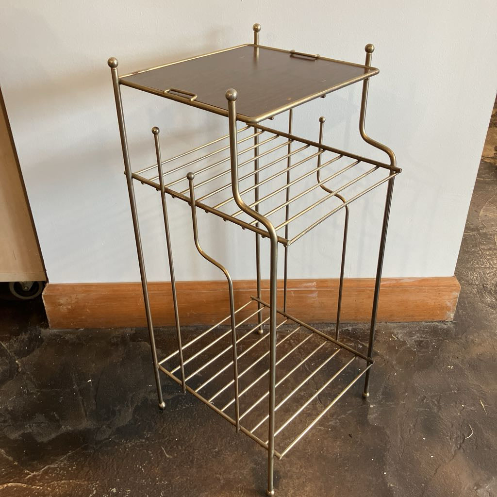 Mid-Century Modern Metal Phone Stand with Faux Wood