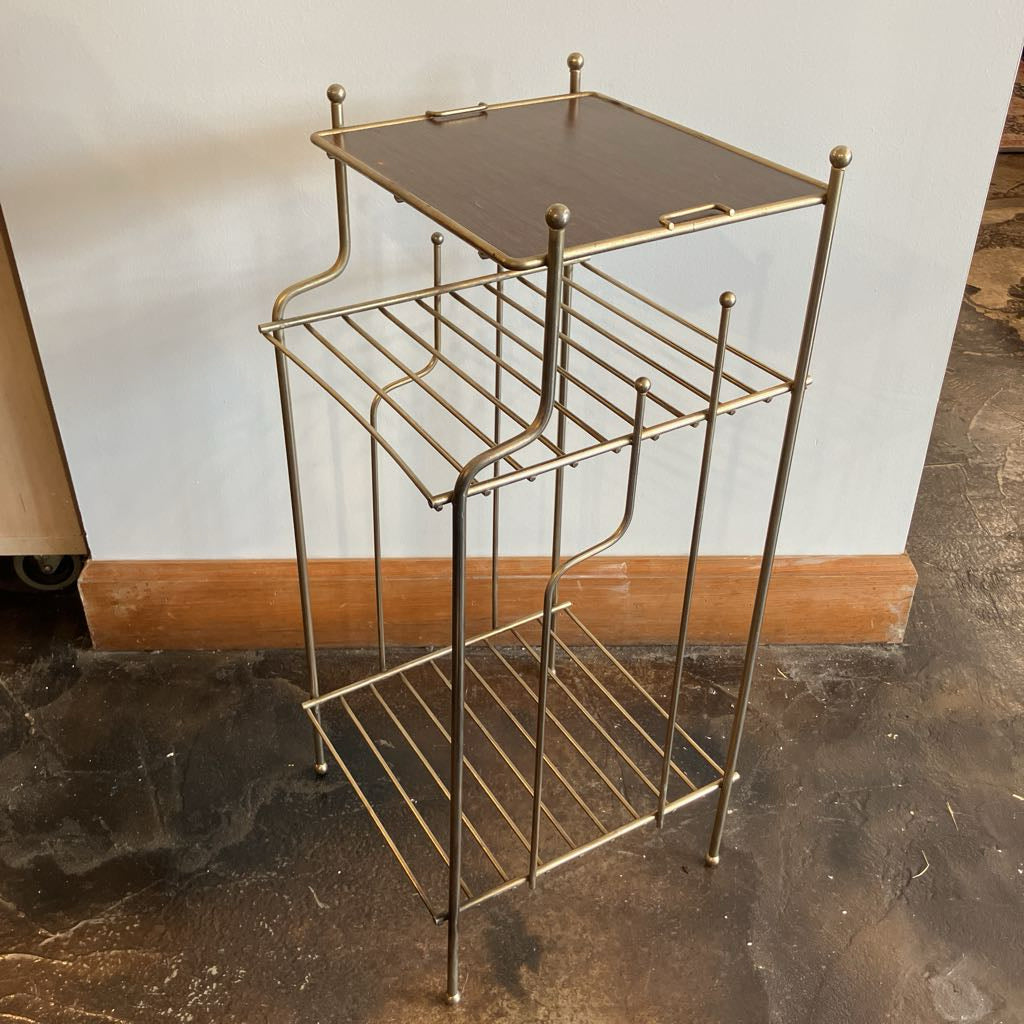 Mid-Century Modern Metal Phone Stand with Faux Wood