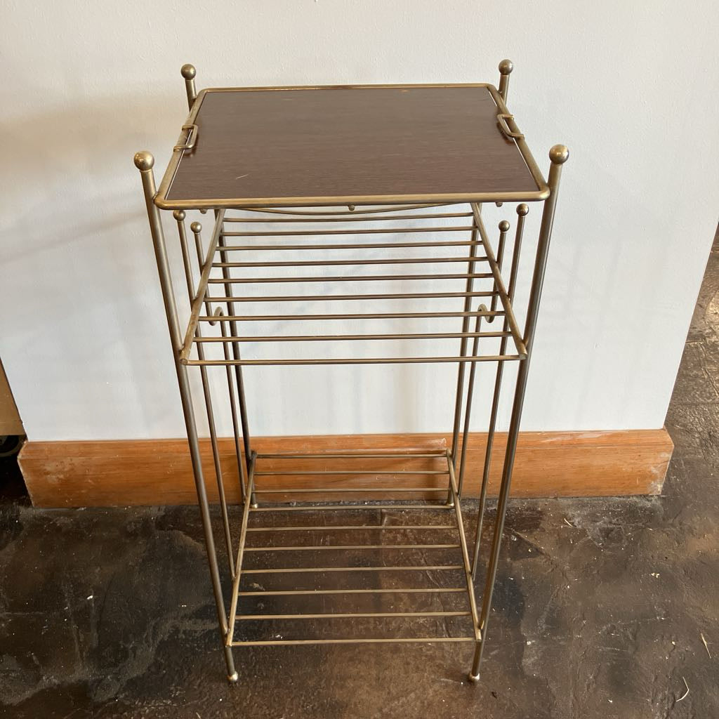 Mid-Century Modern Metal Phone Stand with Faux Wood