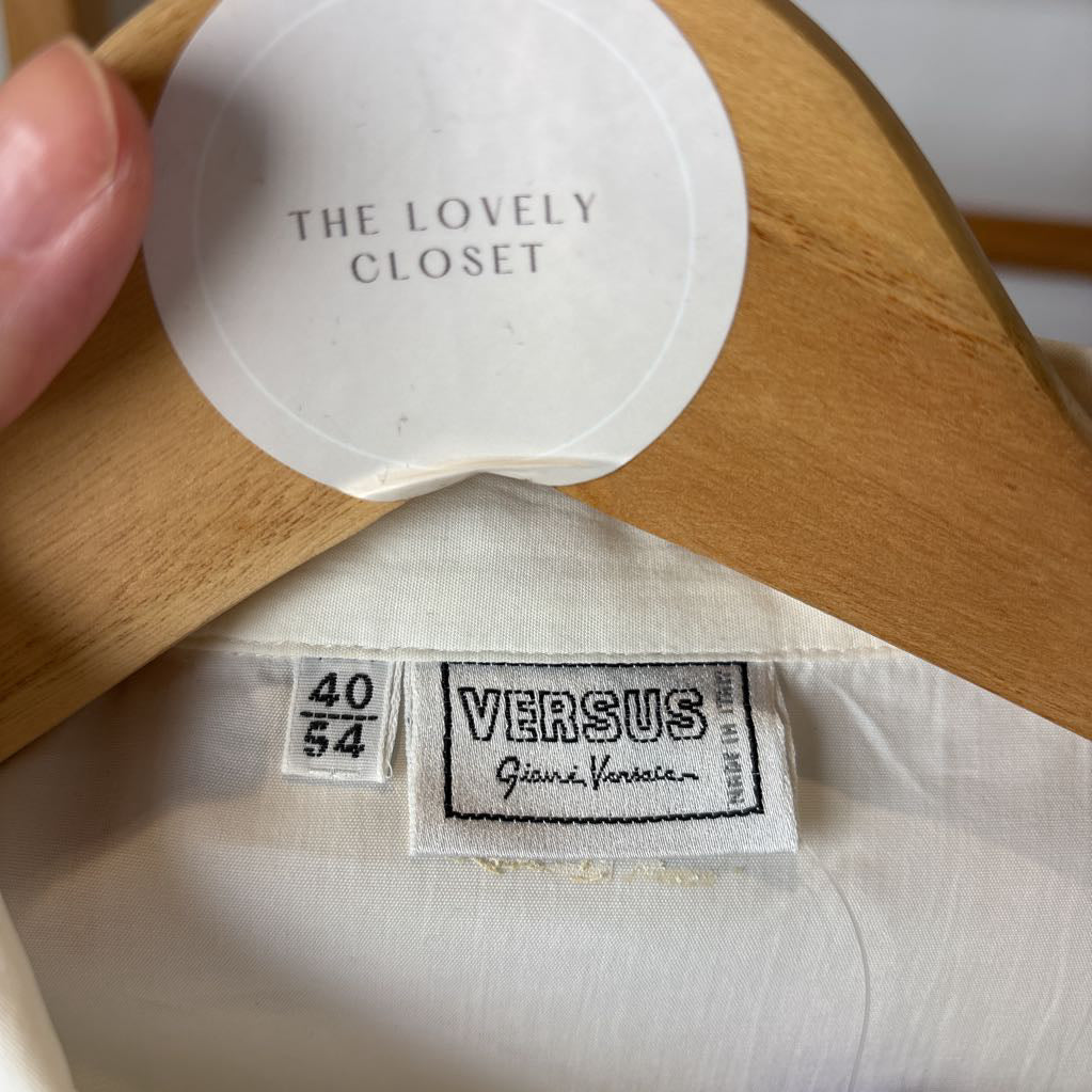 1990s Versus Gianna Versace Dress Shirt with Mesh Inserts Gold Tone Signature Buttons ASIS