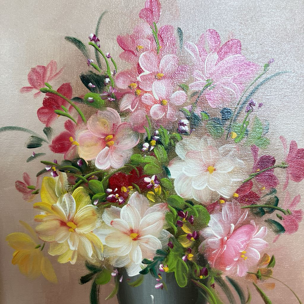 Mid-Century Modern Original Signed Floral Painting