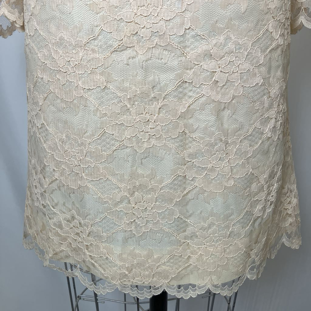 Close-up of a lace garment on a mannequin against a plain background
