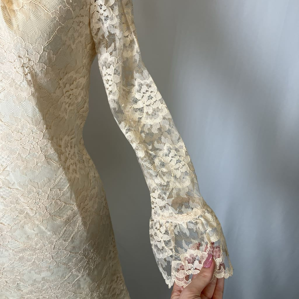 Close-up of a lace sleeve with a blurred background