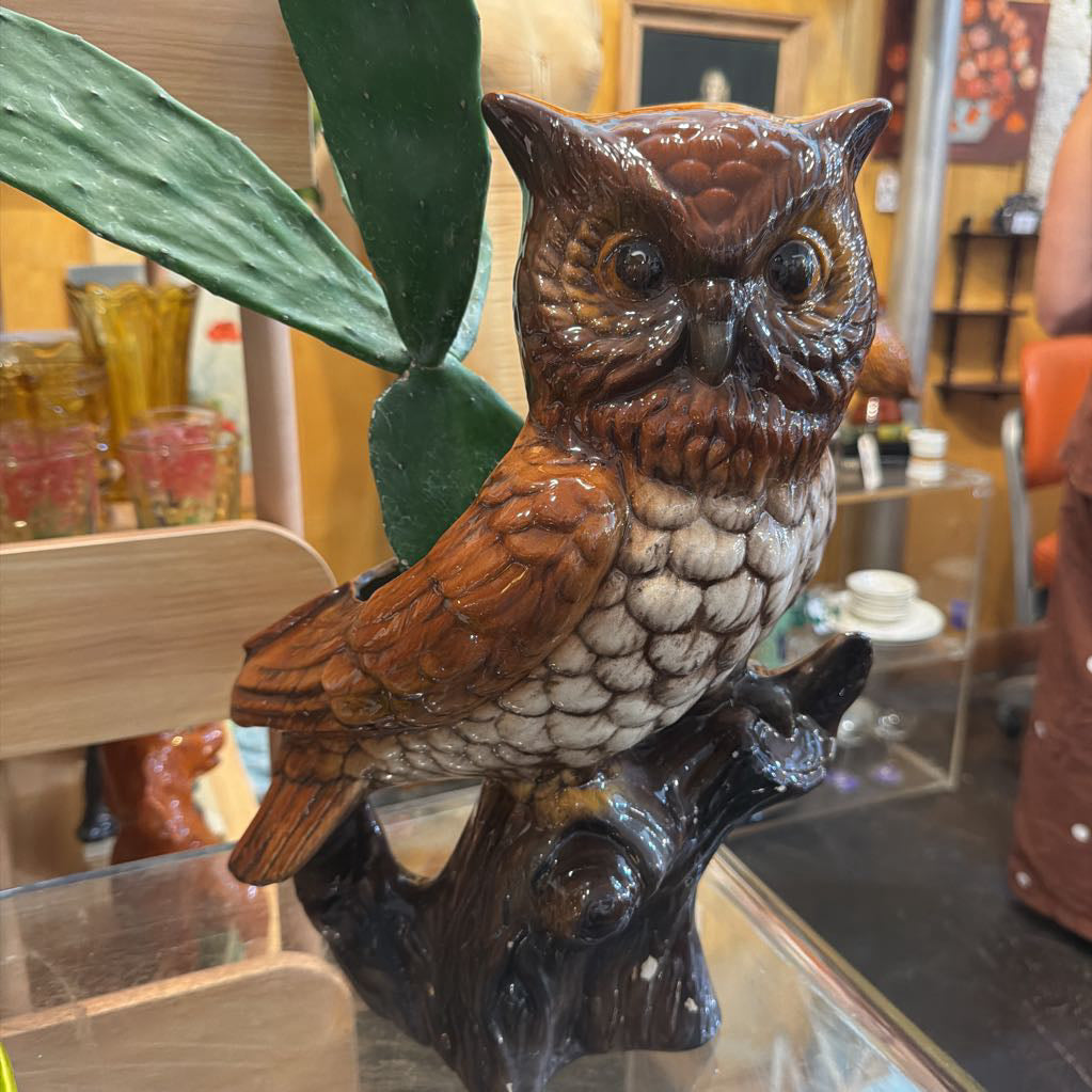 1970s Vintage Ceramic Owl Planter
