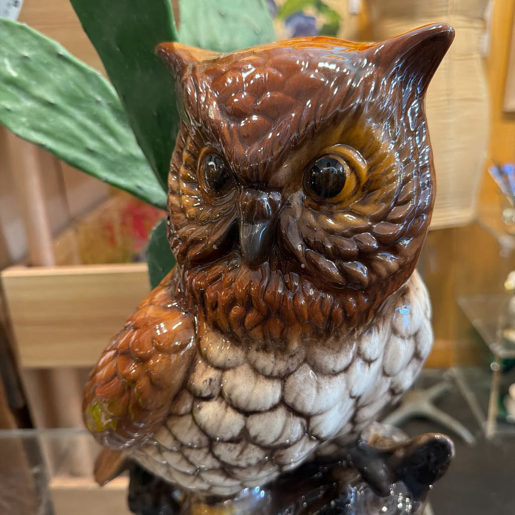 1970s Vintage Ceramic Owl Planter