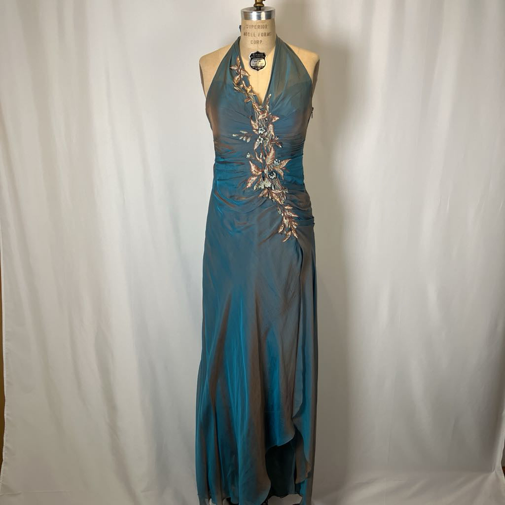 Y2K Vintage Alberto Makali Iridescent Embellished Halter Gown w/ Shawl