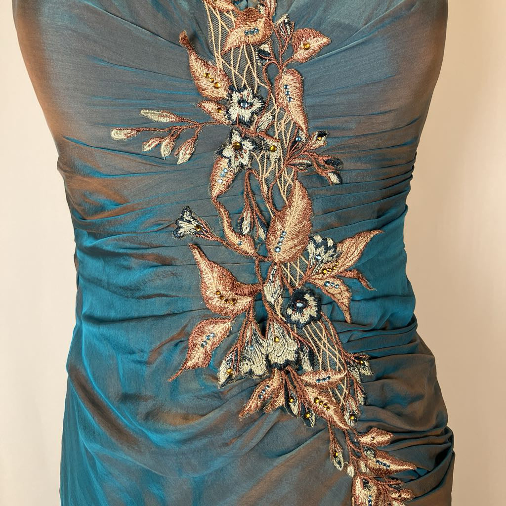 Y2K Vintage Alberto Makali Iridescent Embellished Halter Gown w/ Shawl