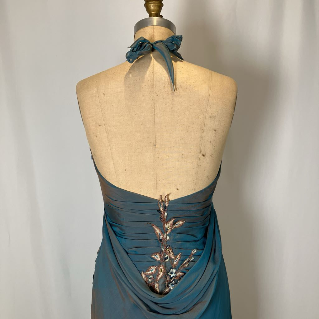 Y2K Vintage Alberto Makali Iridescent Embellished Halter Gown w/ Shawl