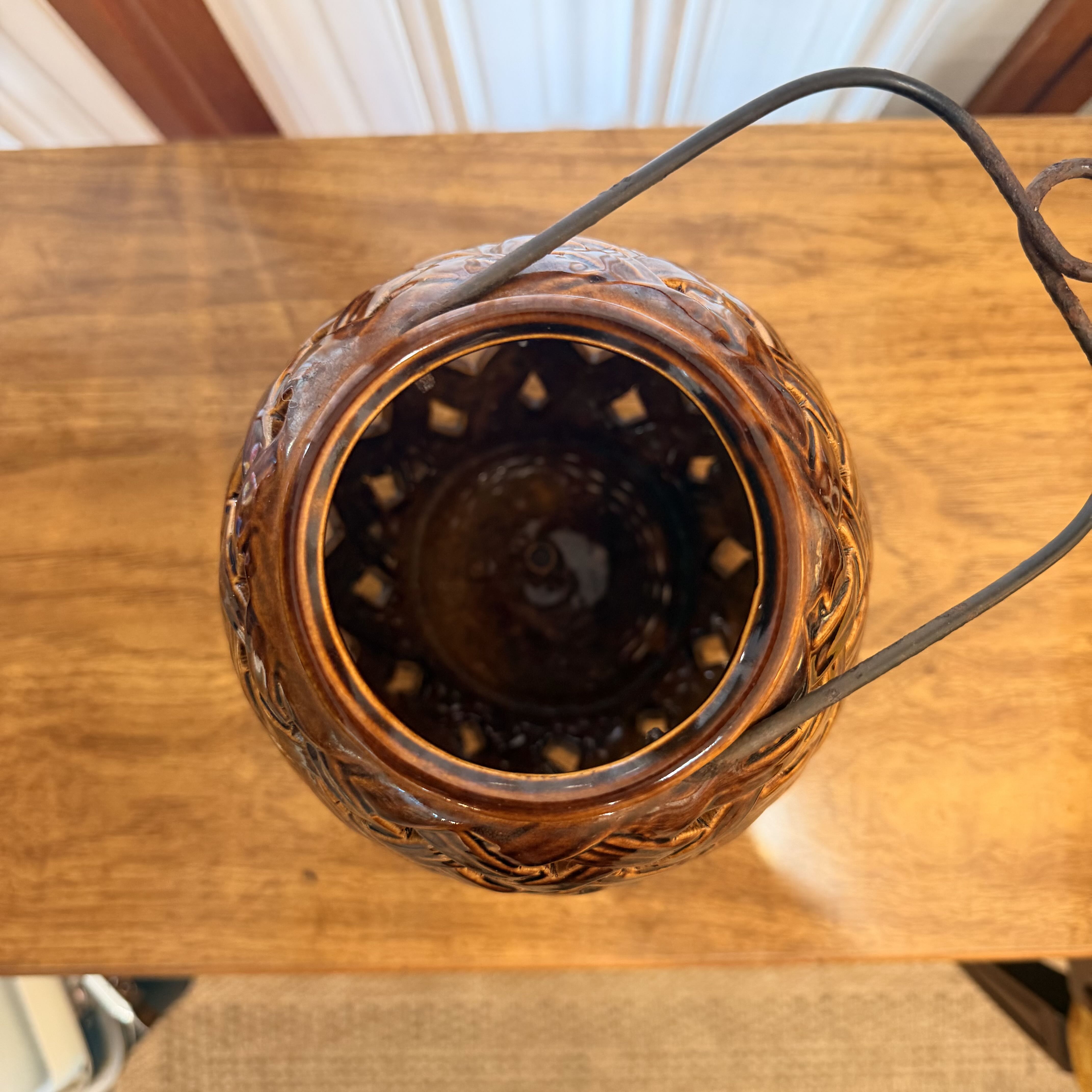 Vintage Ceramic Basket Weave Lantern