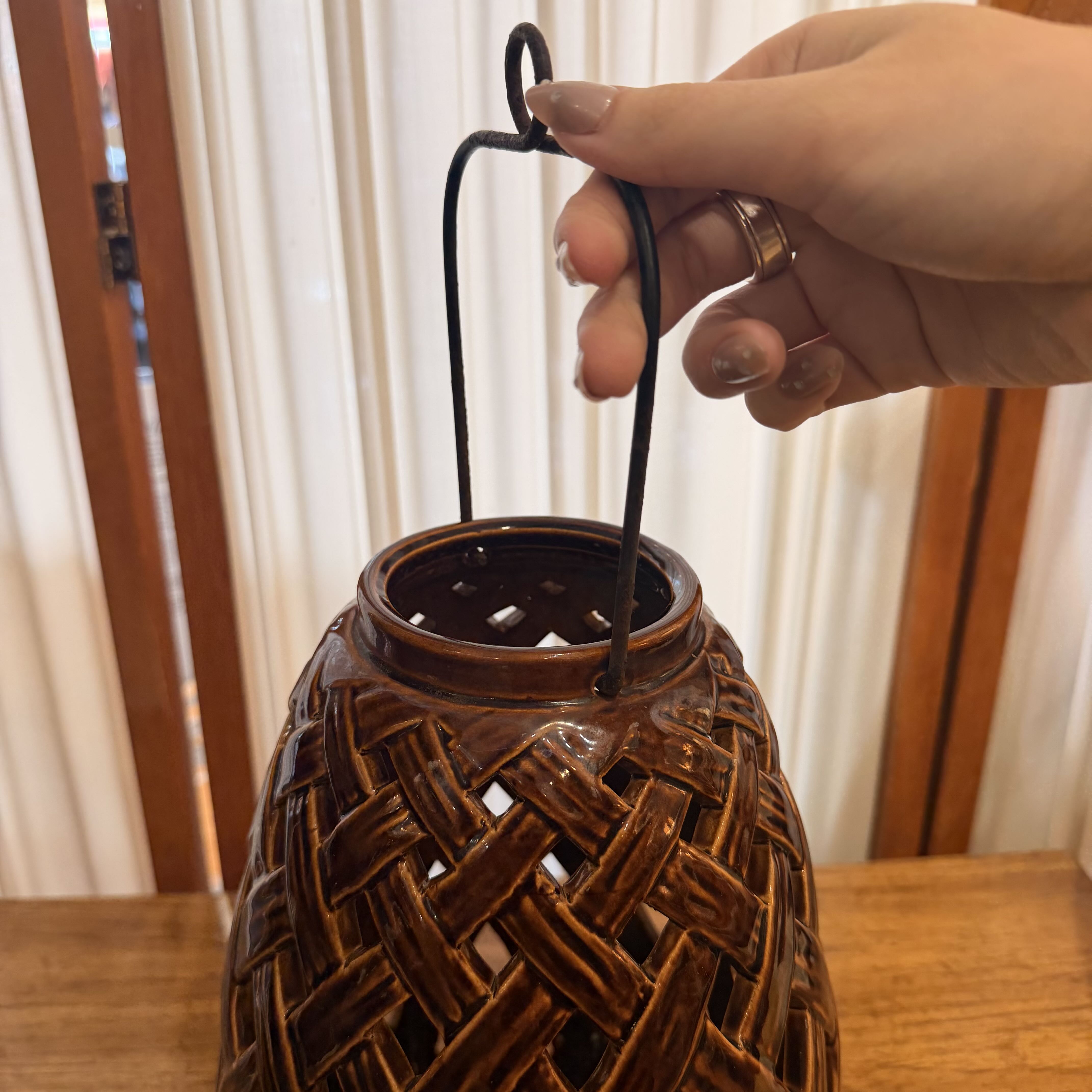 Vintage Ceramic Basket Weave Lantern
