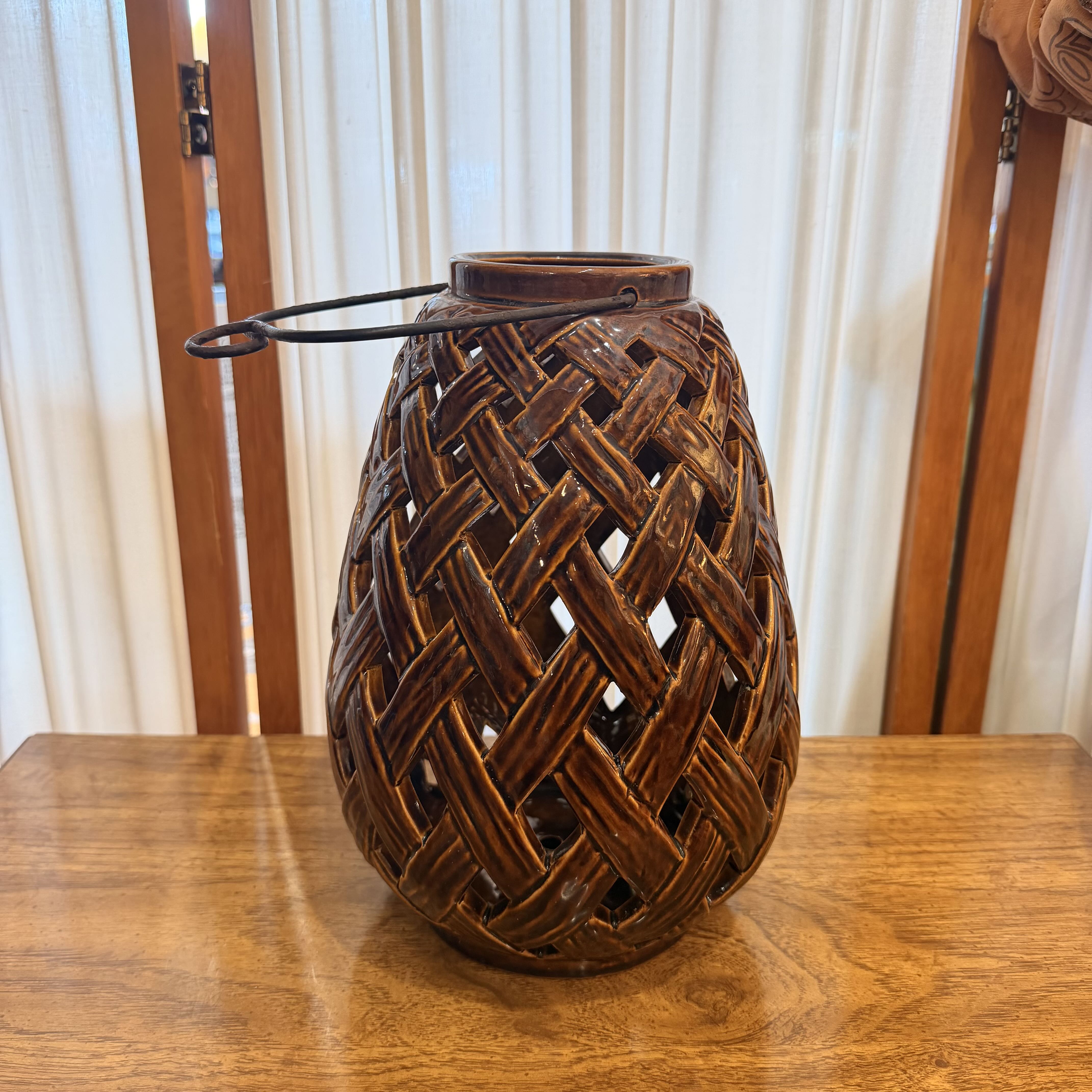 Vintage Ceramic Basket Weave Lantern