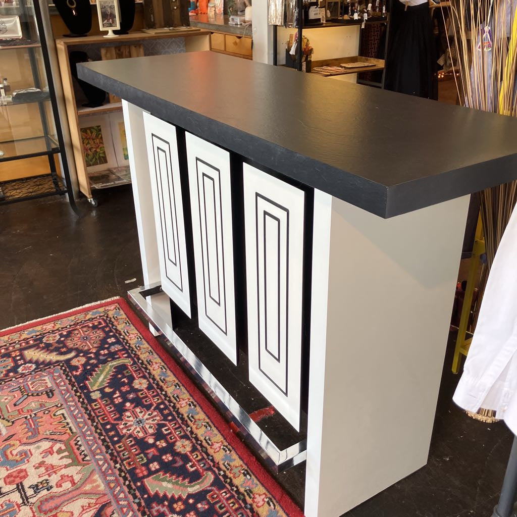 Mid Century Modern Bar w/ Swivel Barstools Black & White Set