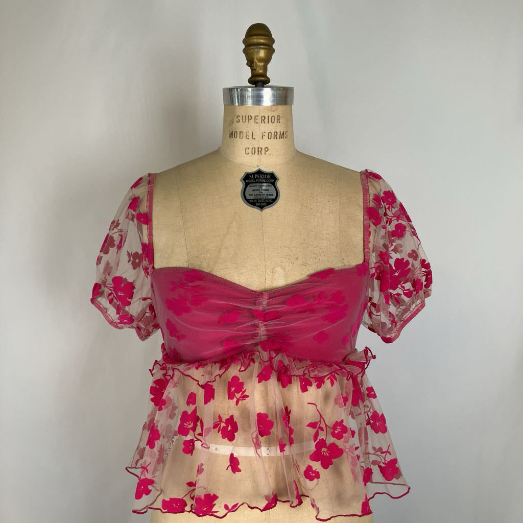 Peplum Top with Sheer Foral Ruffles
