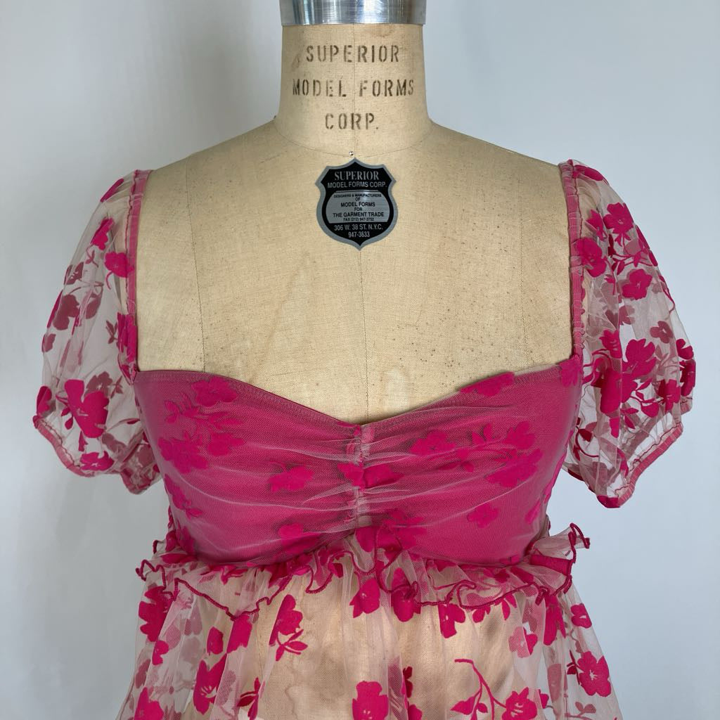 Peplum Top with Sheer Foral Ruffles