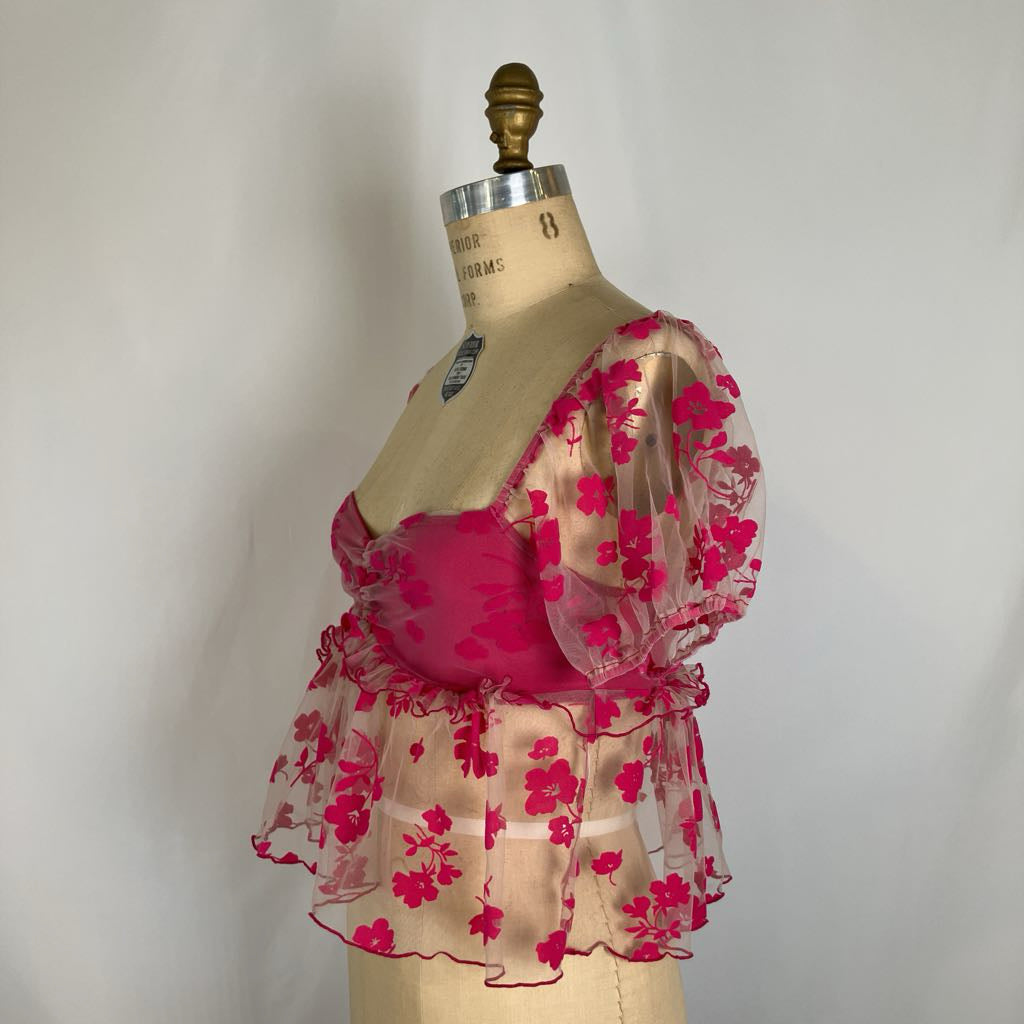 Peplum Top with Sheer Foral Ruffles