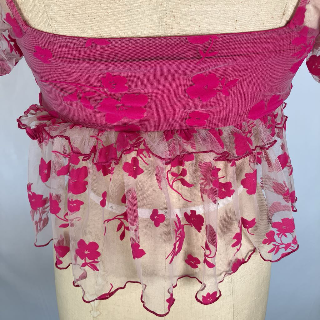 Peplum Top with Sheer Foral Ruffles