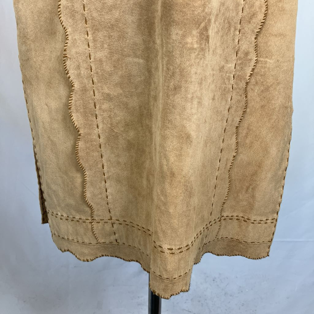 Modern Suede Maxi Skirt w/ Scallop Trim & Pockets