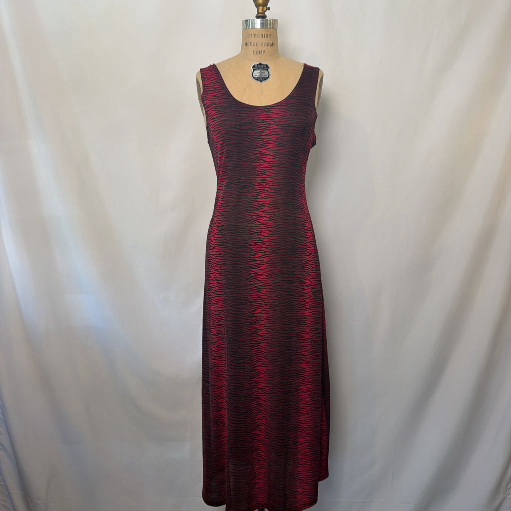 1990s Red Black Animal Print Maxi