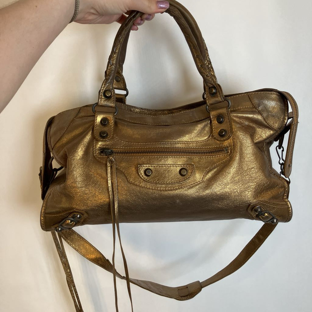 Vintage Besso Metallic Bronze Soft Leather Lé The City Motorcycle Moto Bag