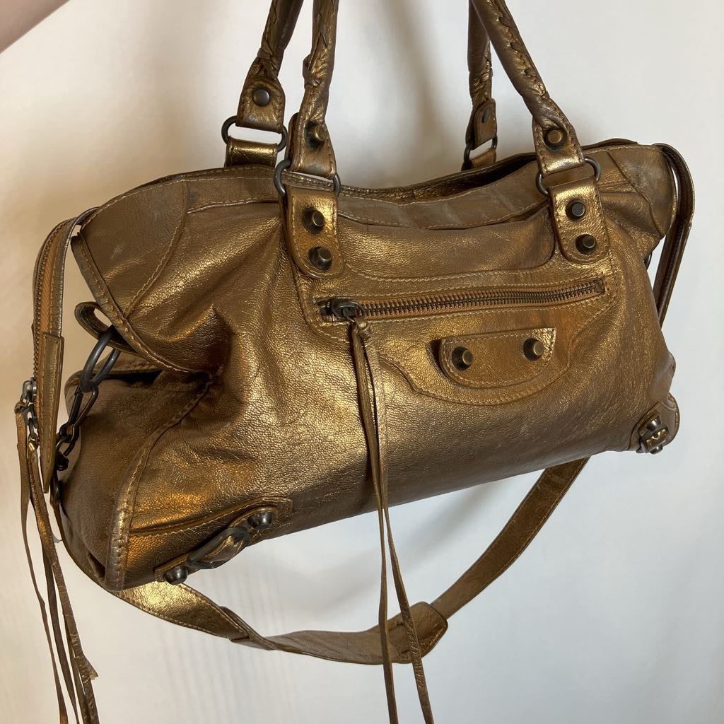 Vintage Besso Metallic Bronze Soft Leather Lé The City Motorcycle Moto Bag