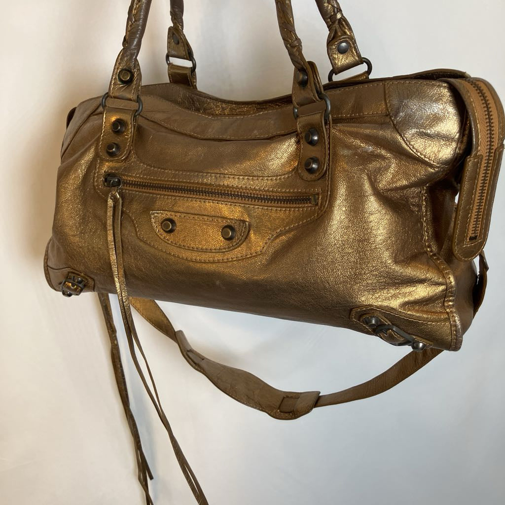 Vintage Besso Metallic Bronze Soft Leather Lé The City Motorcycle Moto Bag