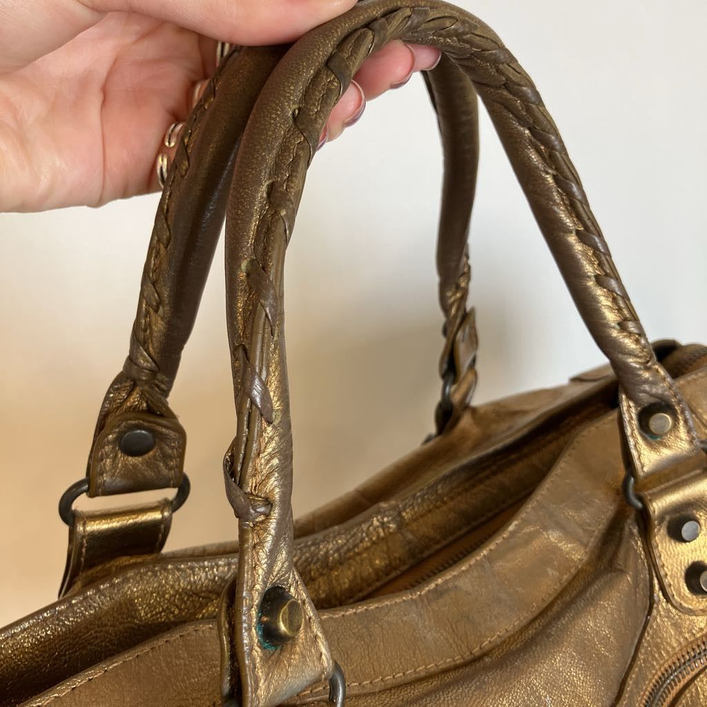 Vintage Besso Metallic Bronze Soft Leather Lé The City Motorcycle Moto Bag