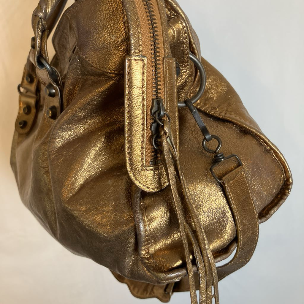 Vintage Besso Metallic Bronze Soft Leather Lé The City Motorcycle Moto Bag