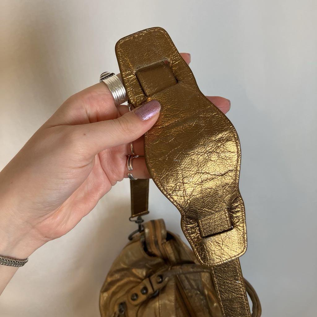 Vintage Besso Metallic Bronze Soft Leather Lé The City Motorcycle Moto Bag
