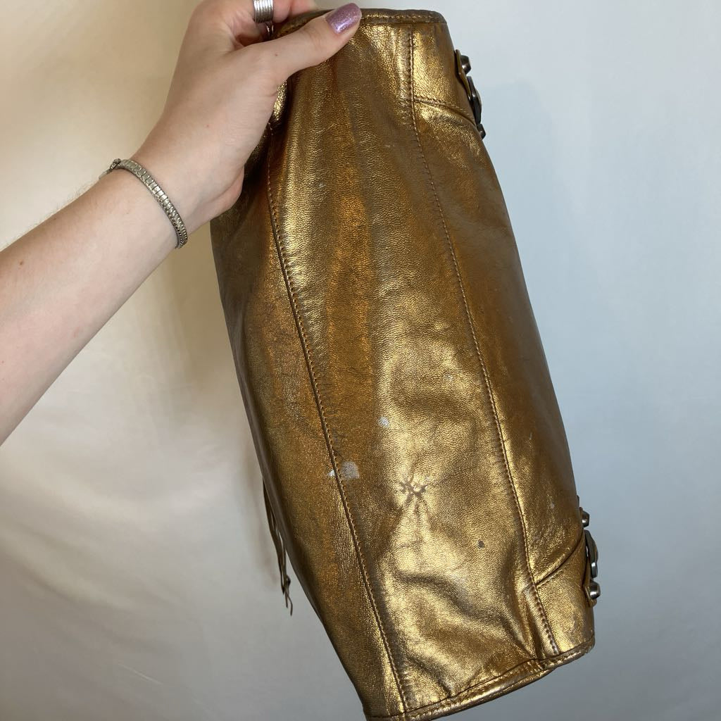 Vintage Besso Metallic Bronze Soft Leather Lé The City Motorcycle Moto Bag