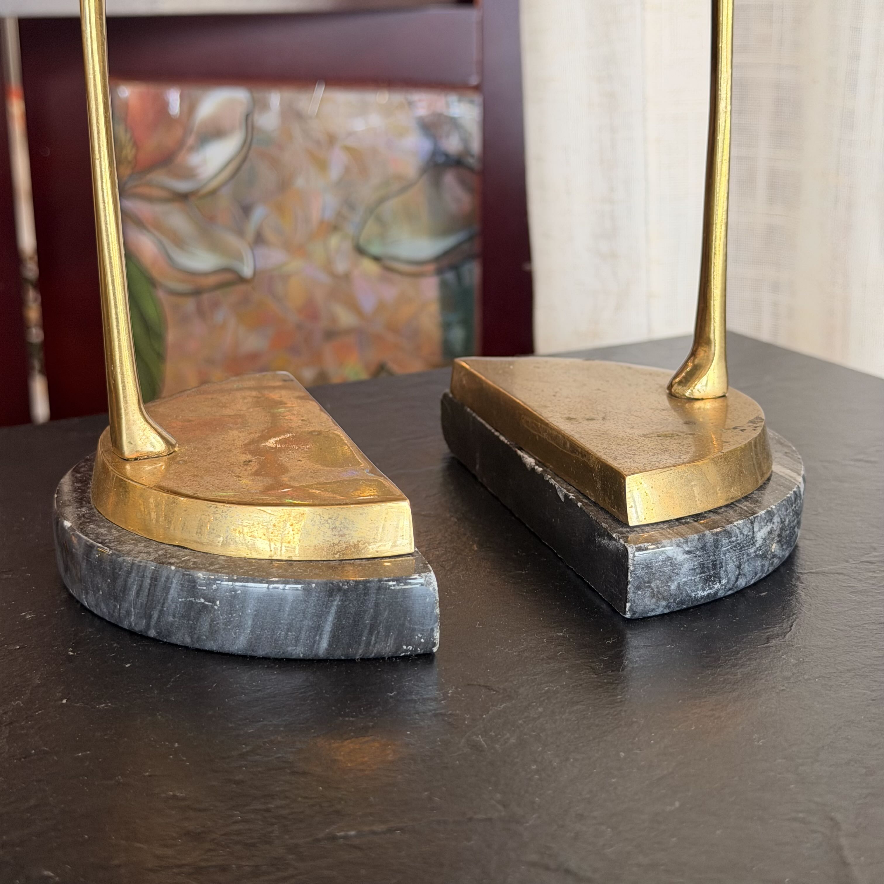 Vintage Brass and Marble Base Swan/Crane Book Ends