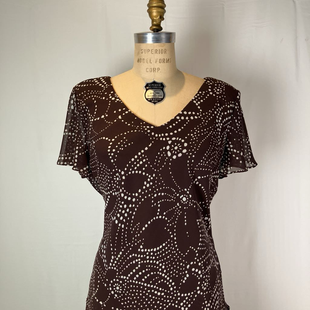Brown and White Dotted Top and Skirt Set